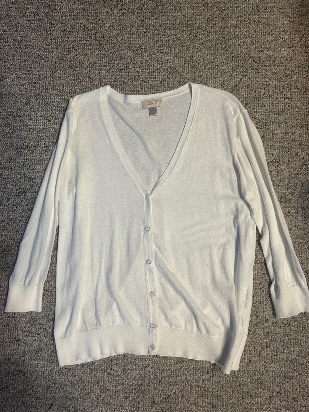 LOFT White V-Neck Lightweight Button Cardigan